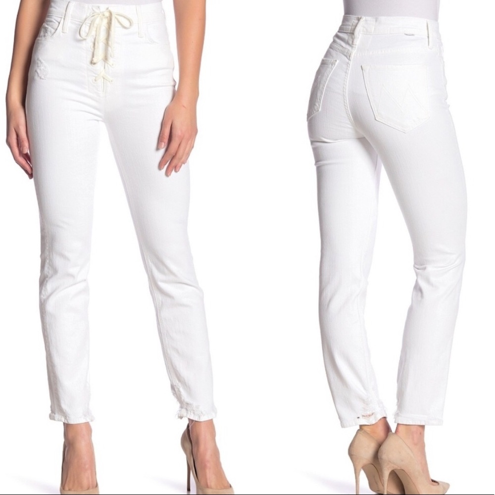 MOTHER Lace Up White Jeans E1